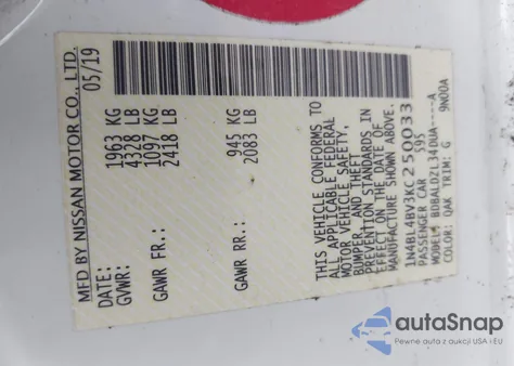 2019 Nissan Altima 2.5 S from USA, damaged, VIN 1N4BL4BV3KC250033